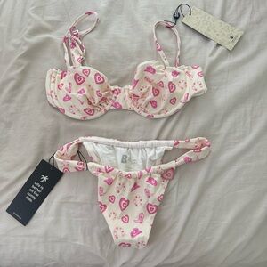 Pink Heart Print Bikini Set